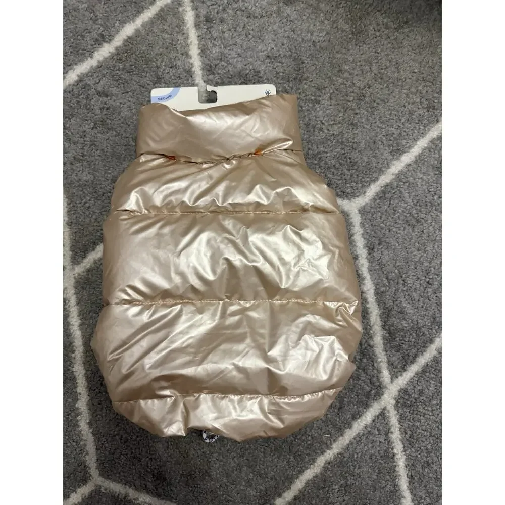 Quilted Puffer Bubble Chic Winter Dog Jacket Coat Warm LARGE Shiny Pink Gold